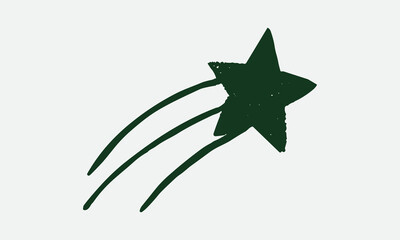 Shooting star illustration in dark green drawn with motion lines. © Naufal