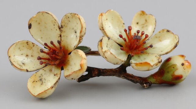 Elegant handcrafted floral brooch featuring delicate blossoms and intricate details in muted tones for vintage style accessories