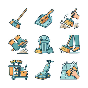 Collection of Cleaning Service Icons Representing Domestic Chores and Maintenance Tasks Illustration