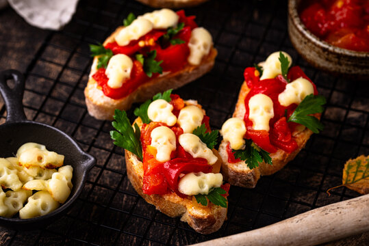 Halloween sandwich toast with skull from cheese