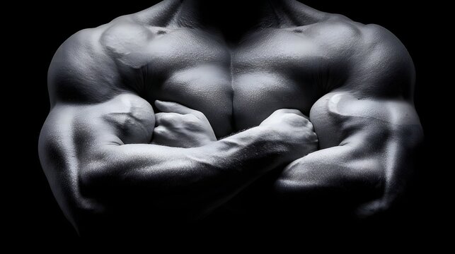 Athletic Male Physique: Muscular Upper Body Against Black Background