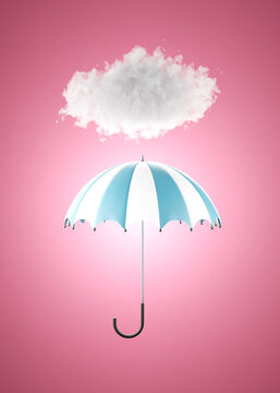 Umbrella with clouds on pink background