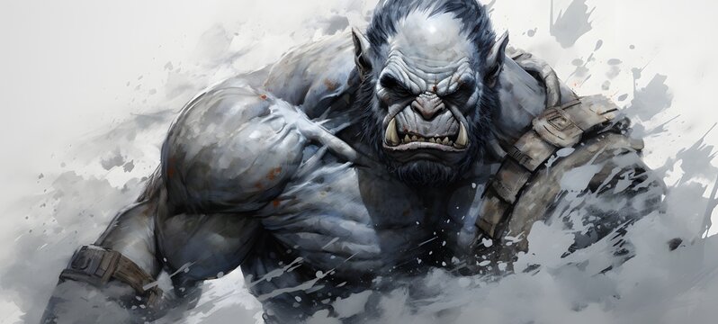 art of ogre orc a black and white high contrast full body ,generative AI