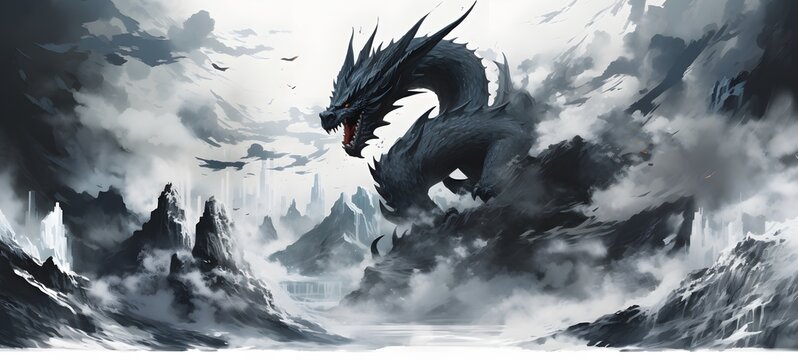 art of Hydra dragon a black and white high contrast full body ,generative AI