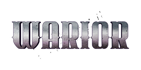 Warrior text effect title with silver metallic chrome steel typography style isolated on transparent background © Ndoewer