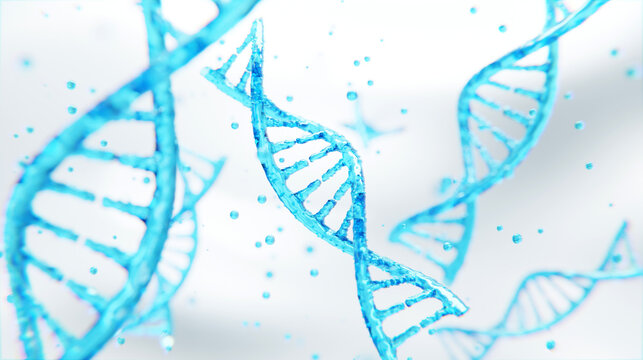 Elegant visualization of DNA molecular structure in a crystal clear style. Ideal for cosmetic innovation, skincare ads, genetic science, and luxury medical presentations.