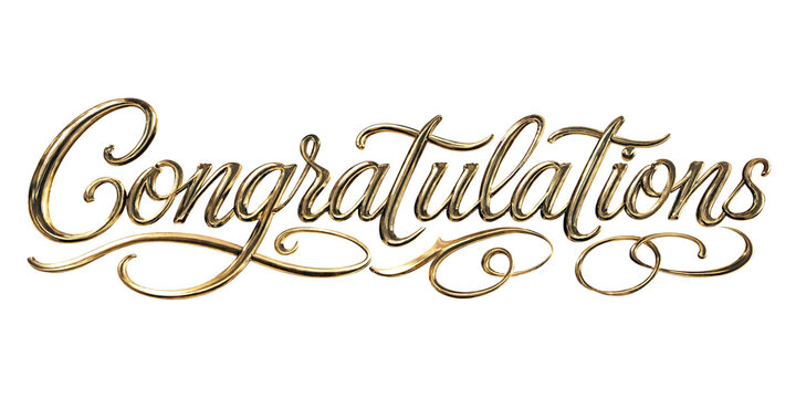 Elegant golden congratulations text with decorative swirls and cursive font isolated for celebrations