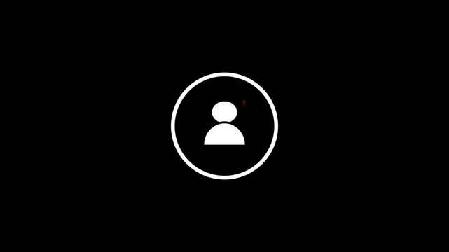 User profile account alert exclamation mark warning icon animation on black