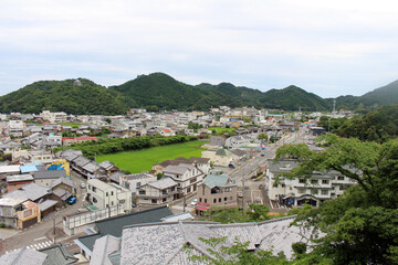 Fototapeta premium Coastal Town View and Hiwasa Port in Minami on Shikoku Henro Pilgrimage Route, Tokushima, Japan 2026