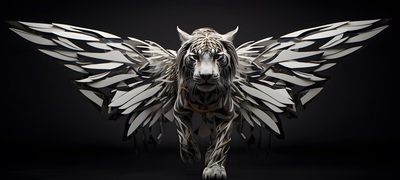 art of liger wings a black and white high contrast full body ,generative AI