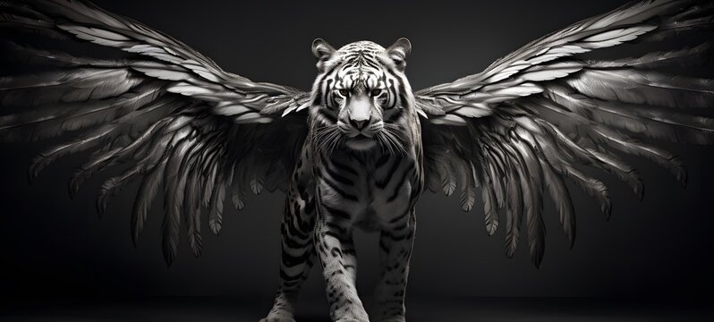 art of liger wings a black and white high contrast full body ,generative AI