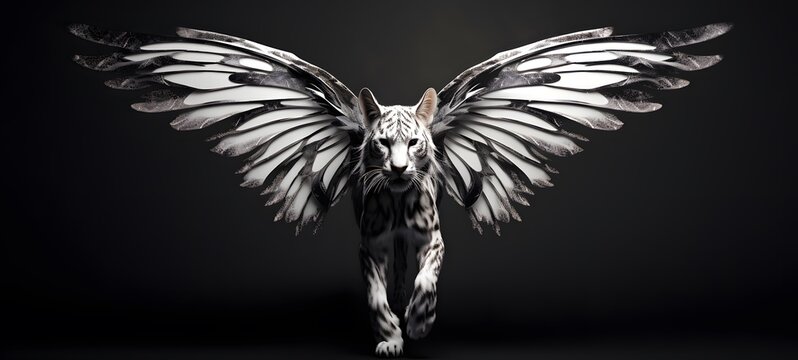 art of liger wings a black and white high contrast full body ,generative AI