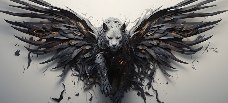art of liger wings a black and white high contrast full body ,generative AI