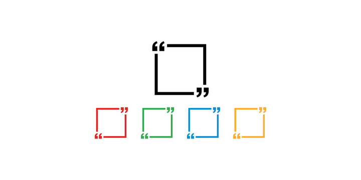 Colorful square quote box border set with quotation marks for testimonials and citations.