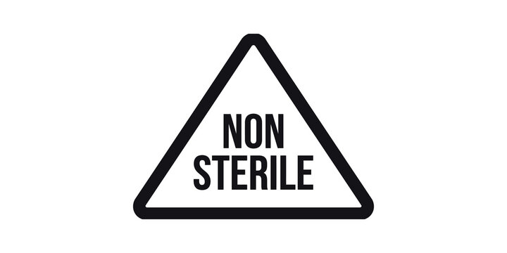Non sterile warning label icon in black triangle for medical supply and industrial safety packaging.