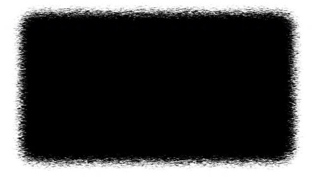 Animated grunge texture frame overlay, black and white distressed border with scratches and paint splatters, 4K video effect  