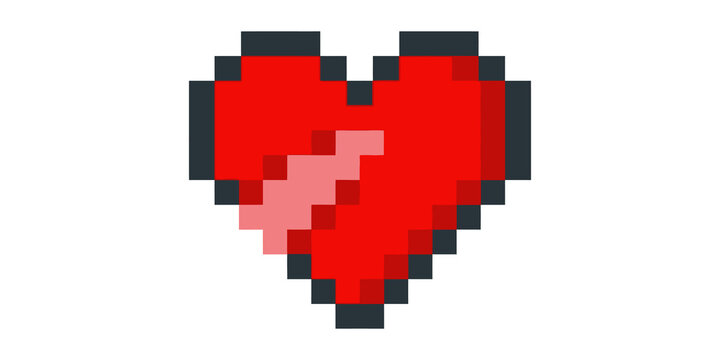 Red pixel heart icon with lighting highlight for retro gaming and health UI.