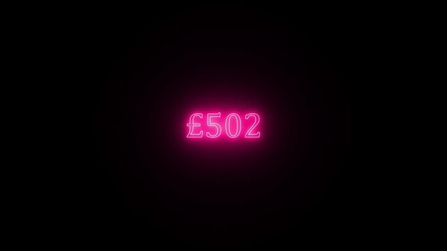 Pink neon British pound counter animation increasing money value on black