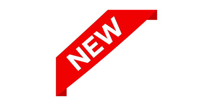 Red corner ribbon banner with new text label for promotional marketing sales.