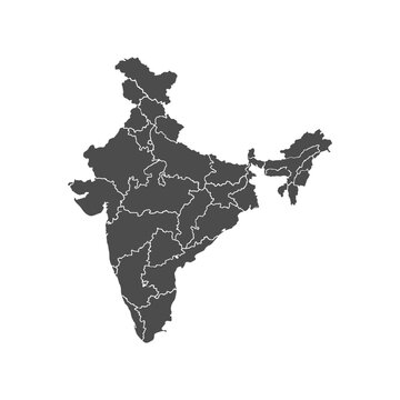 india map with state borders geographic country outline vector illustration