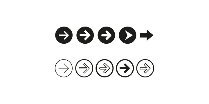 Set of multiple black and white arrow icons for user interface navigation and web design.