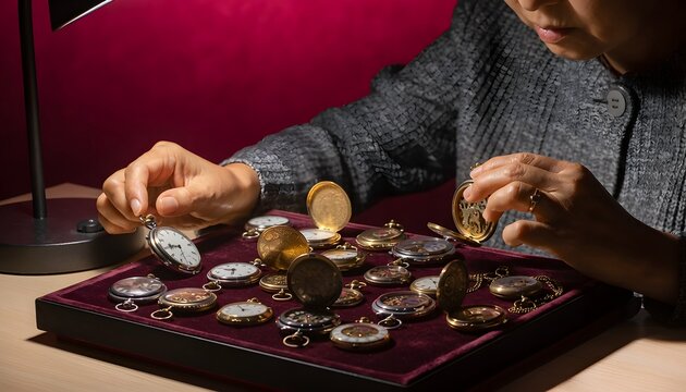 Vintage Pocket Watches Collection Display for Timepiece Enthusiasts