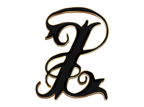 Black and gold gothic letter Z blackletter calligraphy font isolated on transparent background