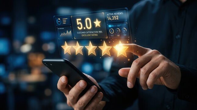 A marketing specialist analyzing customer satisfaction metrics through a five star rating system.