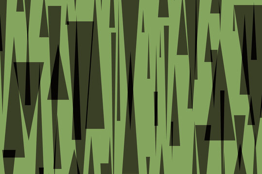Military background. Abstract olive green and black geometric camouflage pattern with jagged shapes.