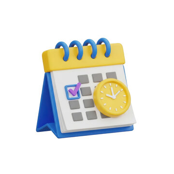Calendar with coins and clock showing time for savings