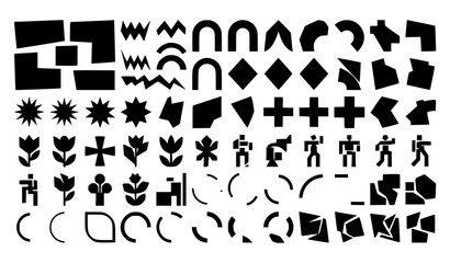 Fototapeta premium SEO Title: Brutalist geometric abstract shapes and minimalist graphic design elements black and white vector collection