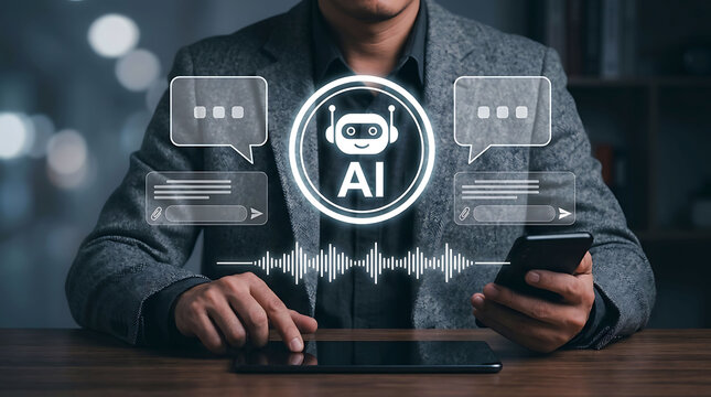 AI chatbot assistant technology and virtual customer service concept on tablet