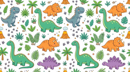 Cute Cartoon Dinosaurs Seamless Pattern © Maliya