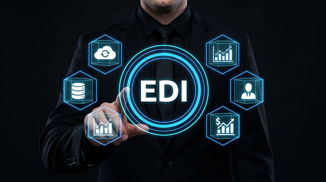 Businessman touching EDI electronic data interchange interface technology concept