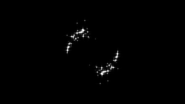 Glitter line transition animation, twinkle sparkle stars animation, cartoon doodle sparkles, fairy dust glitter stars trail transition effect, black screen background overlay video asset in 4k loop