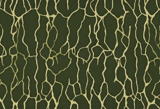 Abstract cracked earth texture background, dark green and gold pattern seamless design
