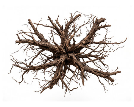 Tree root branching structure against a black background