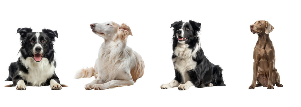 Border collie retriever pointer dogs set isolated on transparent background