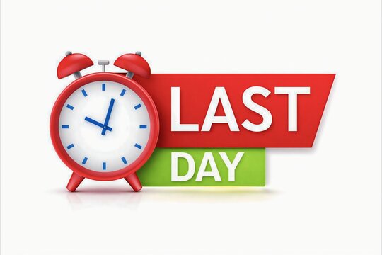 Red alarm clock showing last day countdown with bold text