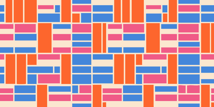 Abstract Geometric Seamless Pattern with Orange Blue and Pink Rectangles