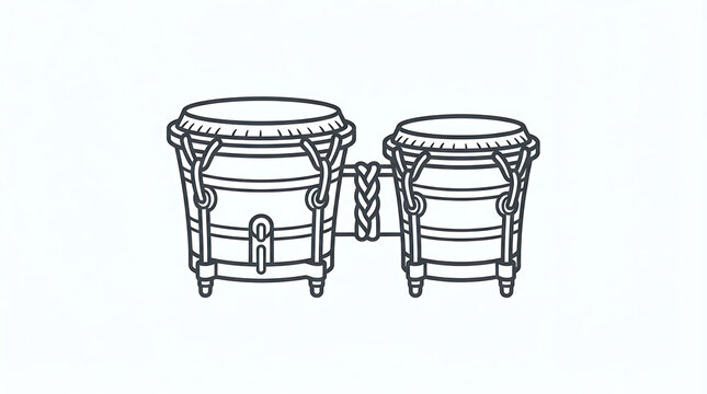 Minimalist line art illustration featuring a pair of traditional bongo percussion drums isolated