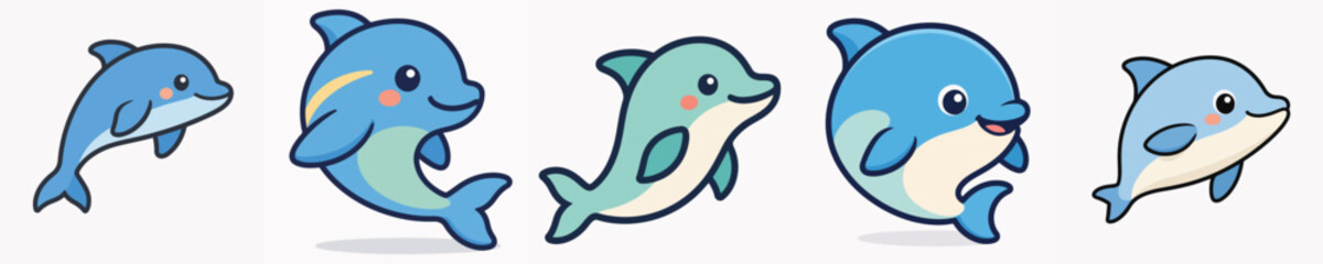 Fototapeta premium Set of cute and adorable dolphin vectors