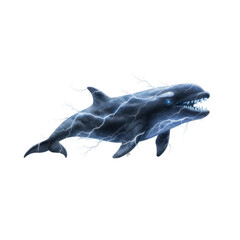Fototapeta premium Fantasy Orca Whale Surrounded by Electric Blue Lightning Bolts