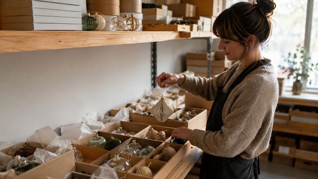 Assortment of rustic wooden crates filled with artisanal goods like soaps and natural products, perfect for bathroom or gift shop displays, evokes handcrafted quality and earthy charm