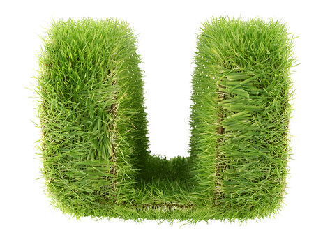 Green Grass Letter U Sculpture, Organic Alphabet Character, Natural Eco-Friendly Font Element, Fresh Lawn Typography, Nature-Inspired Design Asset, Spring Season Garden Art