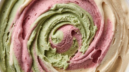 Obraz premium Close Up Swirl Of Pink Strawberry And Green Pistachio Ice Cream