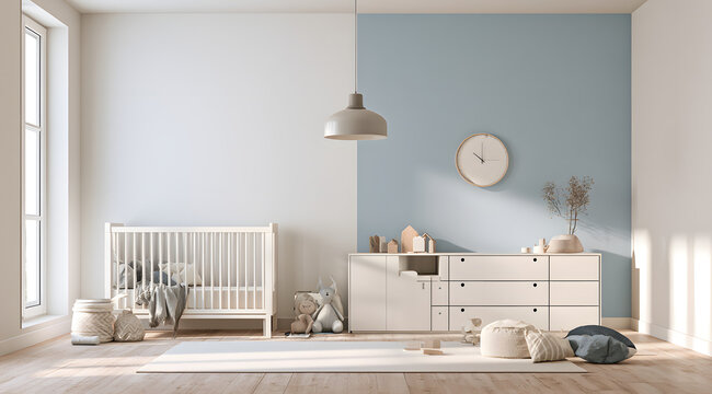 colorful blue and white kids room wall mockup