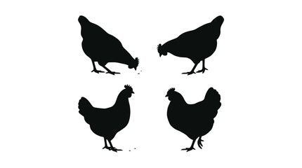Fototapeta premium Minimalist black chicken vector graphic illustration featuring multiple poultry silhouettes arranged neatly for professional farm branding and creative agricultural projects