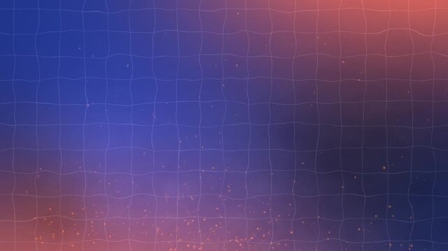 Abstract blueprint background with blue and orange gradient, technical grid pattern with floating particles, digital data aesthetic