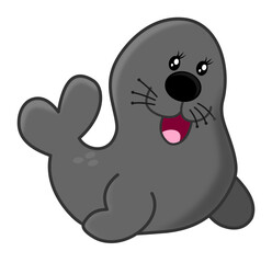 Fototapeta premium Cute Cartoon Grey Seal Vector Illustration - Arctic Marine Animal Character Mascot